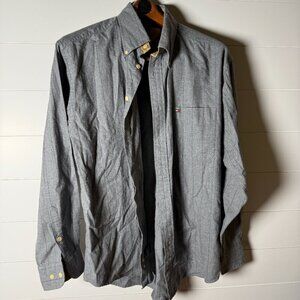 Tommy Hilfiger Gray Pin Stripe Long Sleeve Shirt Flannel Tan Accents Size Large